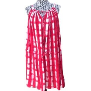 SOLITO Berry Check Ruffle Neck Sleeveless Mini Sundress, Red & White, Small